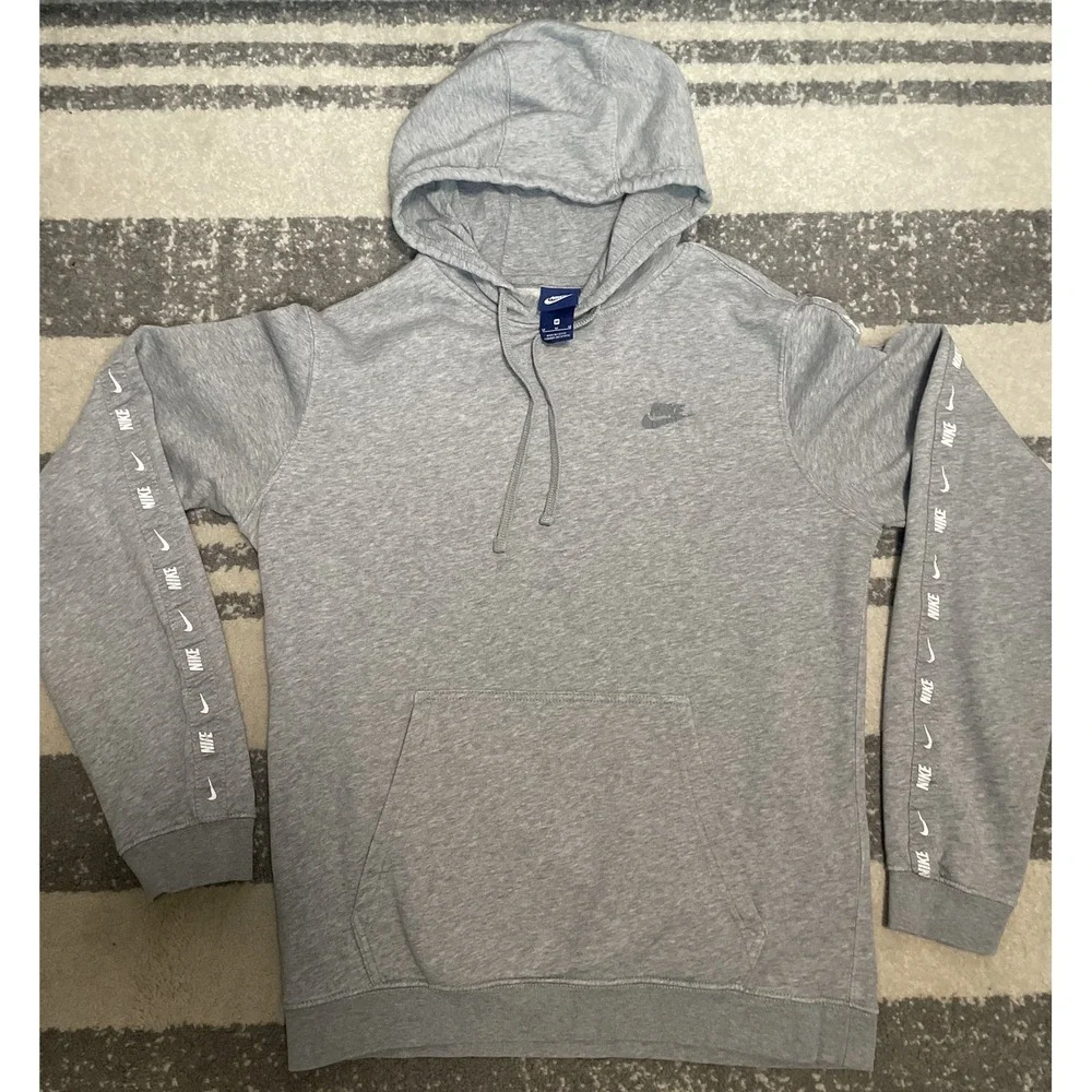 Nike Sportswear Repeat Logo Tape Hoodie Men Medium Gray Pullover AH9149-063 M